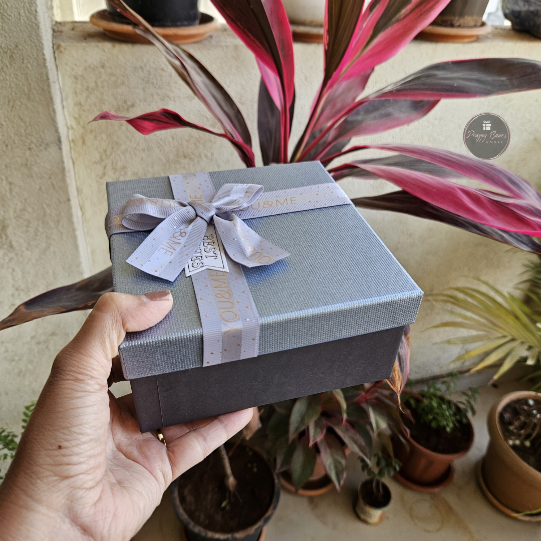 Square Metallic Blue Top Black Base Gift Box | Valentine's Day Gift Hamper
