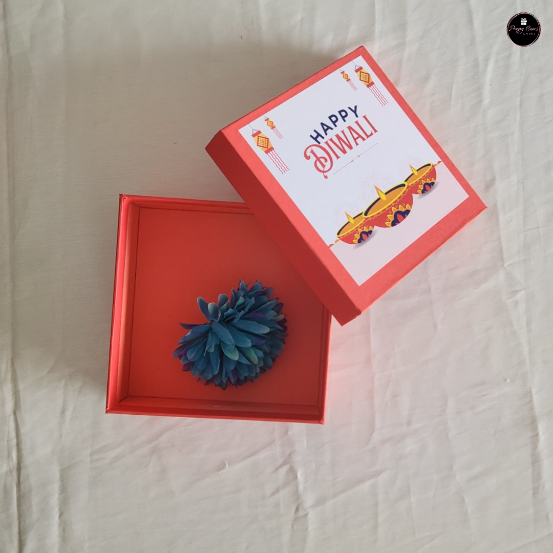 Diwali Special – 6x6x3.5" Rigid Hamper Box with Flower| Premium Top-Bottom Gift Box