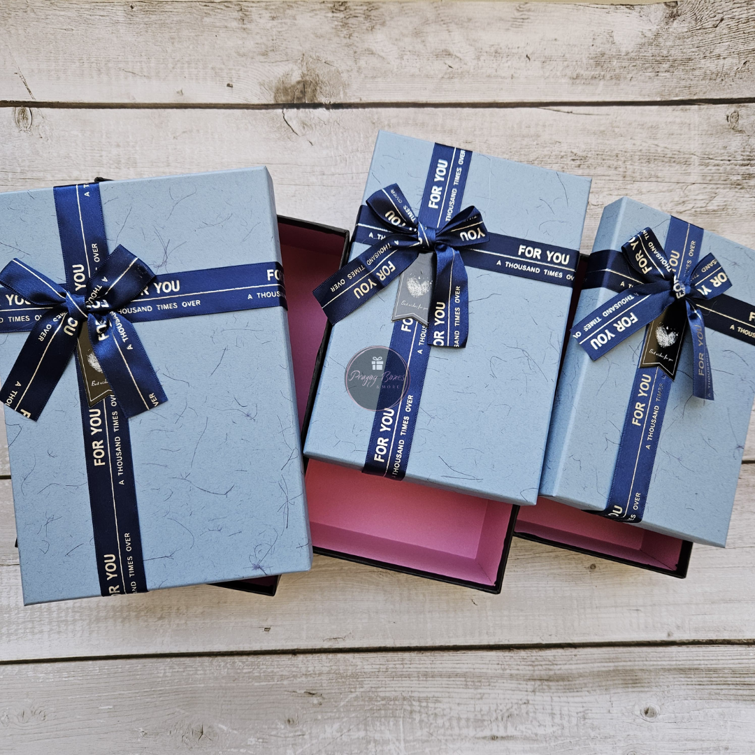 Rectangle Blue Top Black Base with Blue Ribbon Gift Box | Valentine's Gifts Hampers