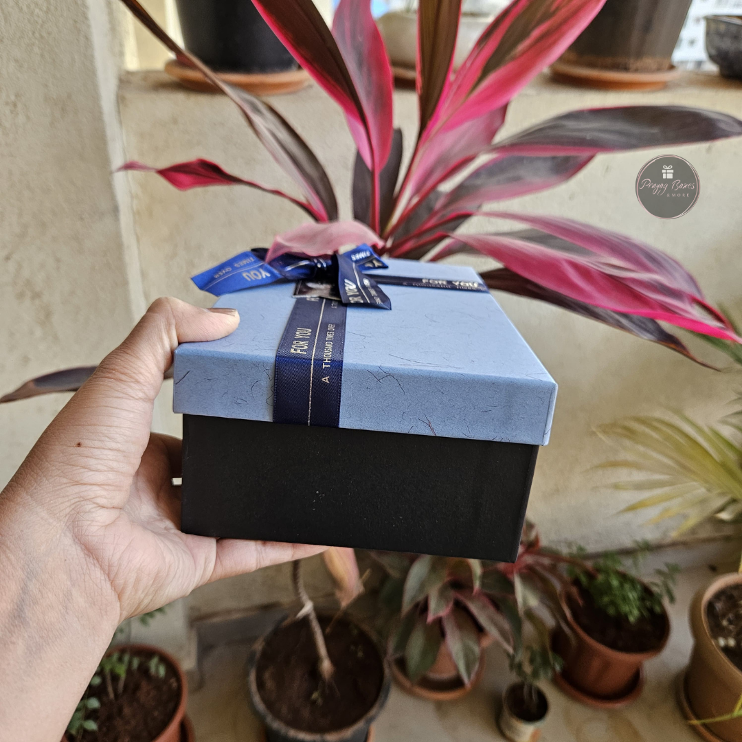 Rectangle Blue Top Black Base with Blue Ribbon Gift Box | Valentine's Gifts Hampers