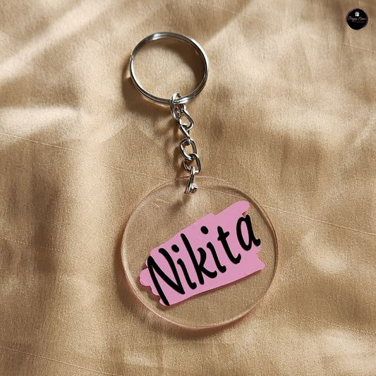 Pink Base with Black/White Text - Custom Acrylic Keychain - Free Shipping