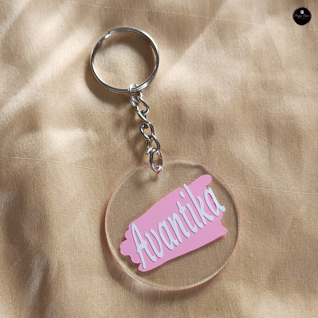 Pink Base with Black/White Text - Custom Acrylic Keychain - Free Shipping