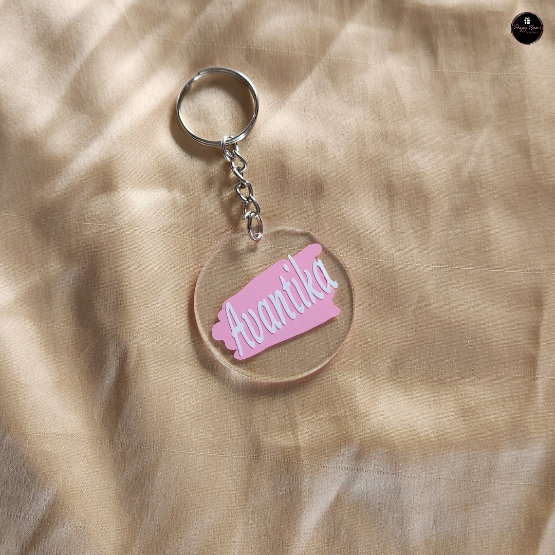 Pink Base with Black/White Text - Custom Acrylic Keychain - Free Shipping