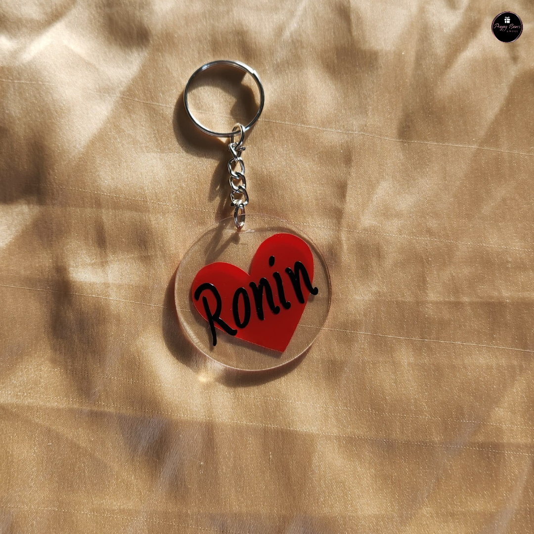 Red Heart Acrylic Keychain – Custom Name in Black - Free Shipping