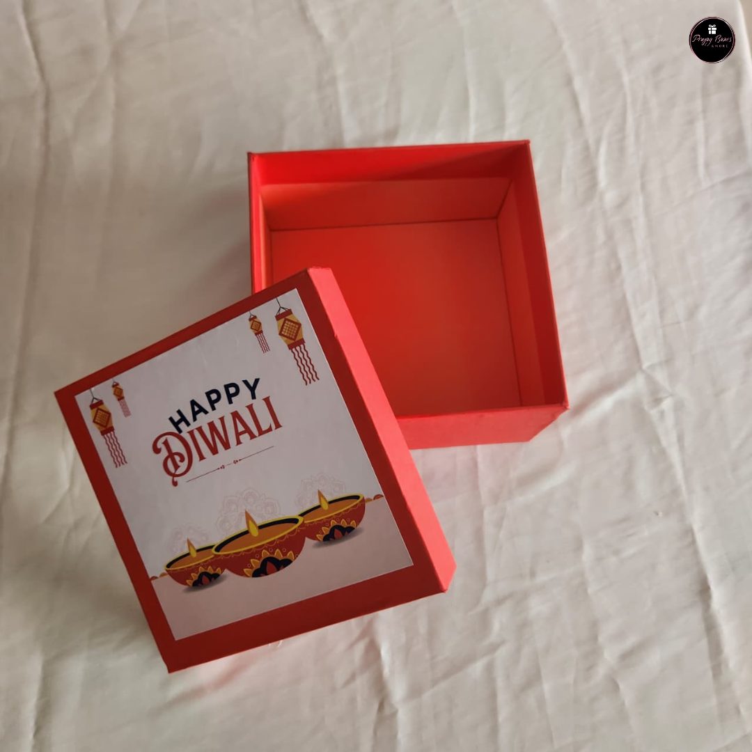 Diwali Special – 6x6x3.5" Rigid Hamper Box with Flower| Premium Top-Bottom Gift Box