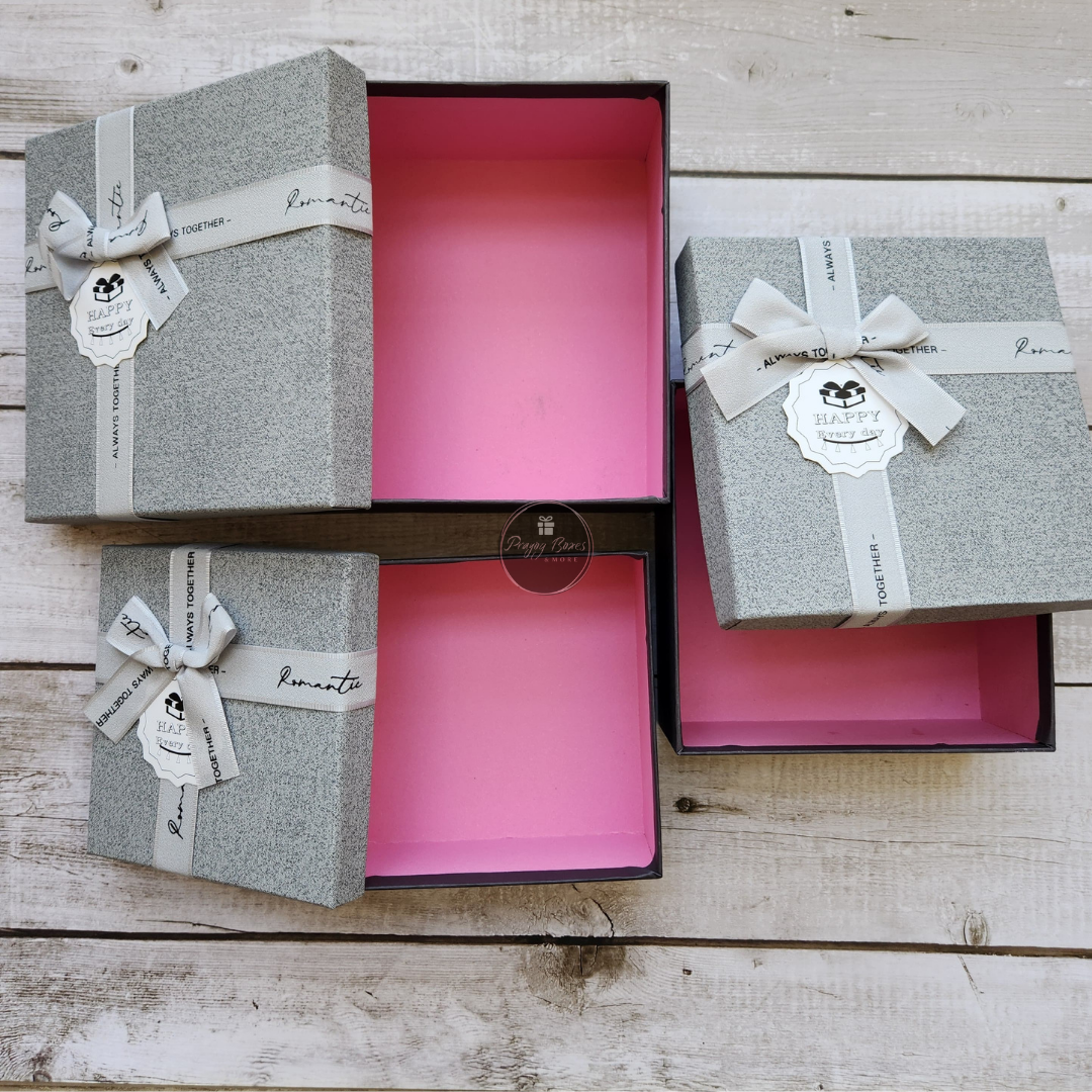 Square Grey Top Black Box with White Ribbon Gift Box | Valentine's Day Gift Hamper
