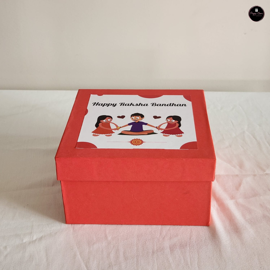 Rakhi Special – 6x6x3.5" Rigid Hamper Box with Flower| Premium Top-Bottom Gift Box
