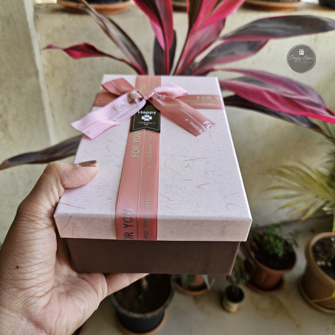 Rectangle Pink Top Brown Base Gift Box | Valentines Gifts Hampers