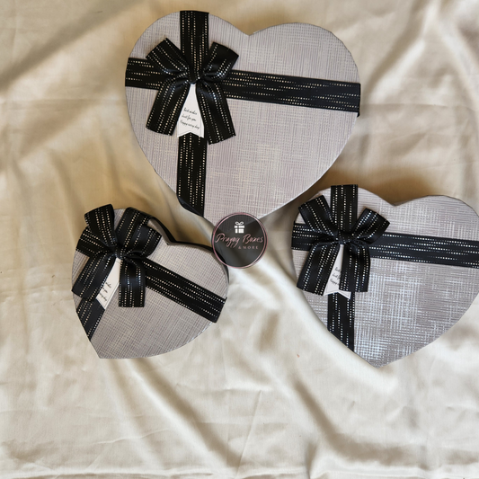 Grey Heart Box with Balck Ribbon Gift Box | Valentine's Day Gift Hampers