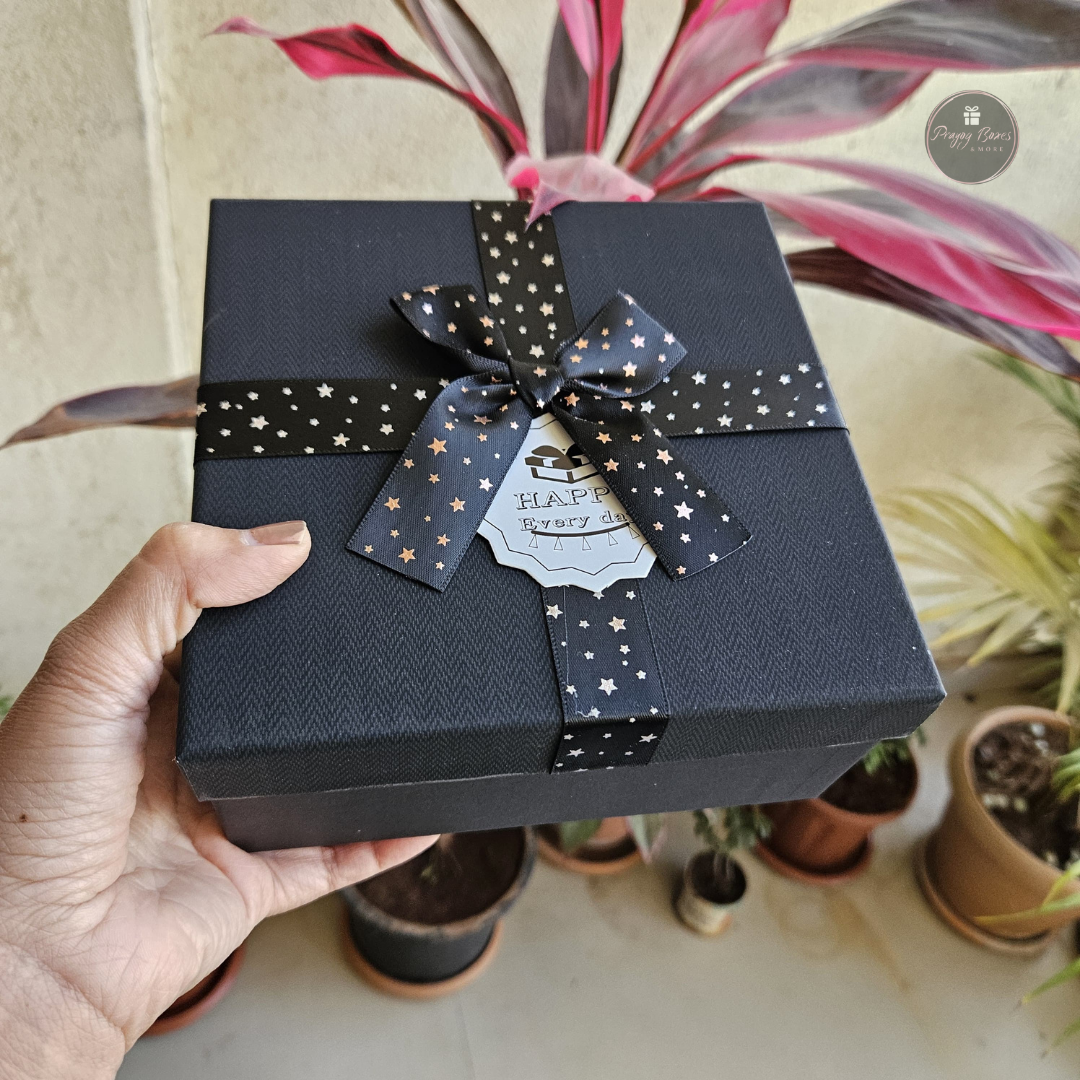 Square Black Top Black Base Gift Box | Valentine's Day Gift Hamper