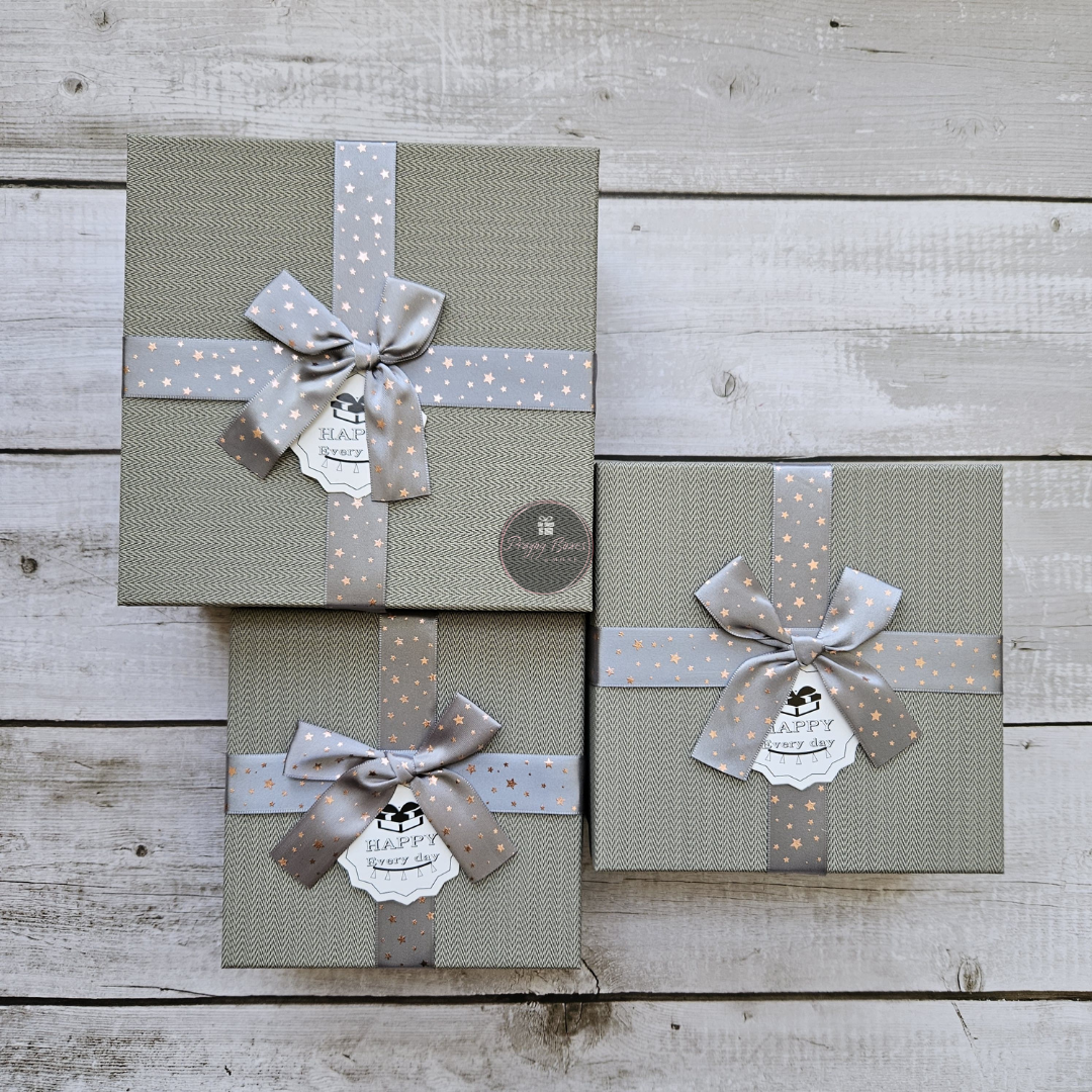 Square Gift Box with Silver Ribbon | Valentine's Day Gift Hamper