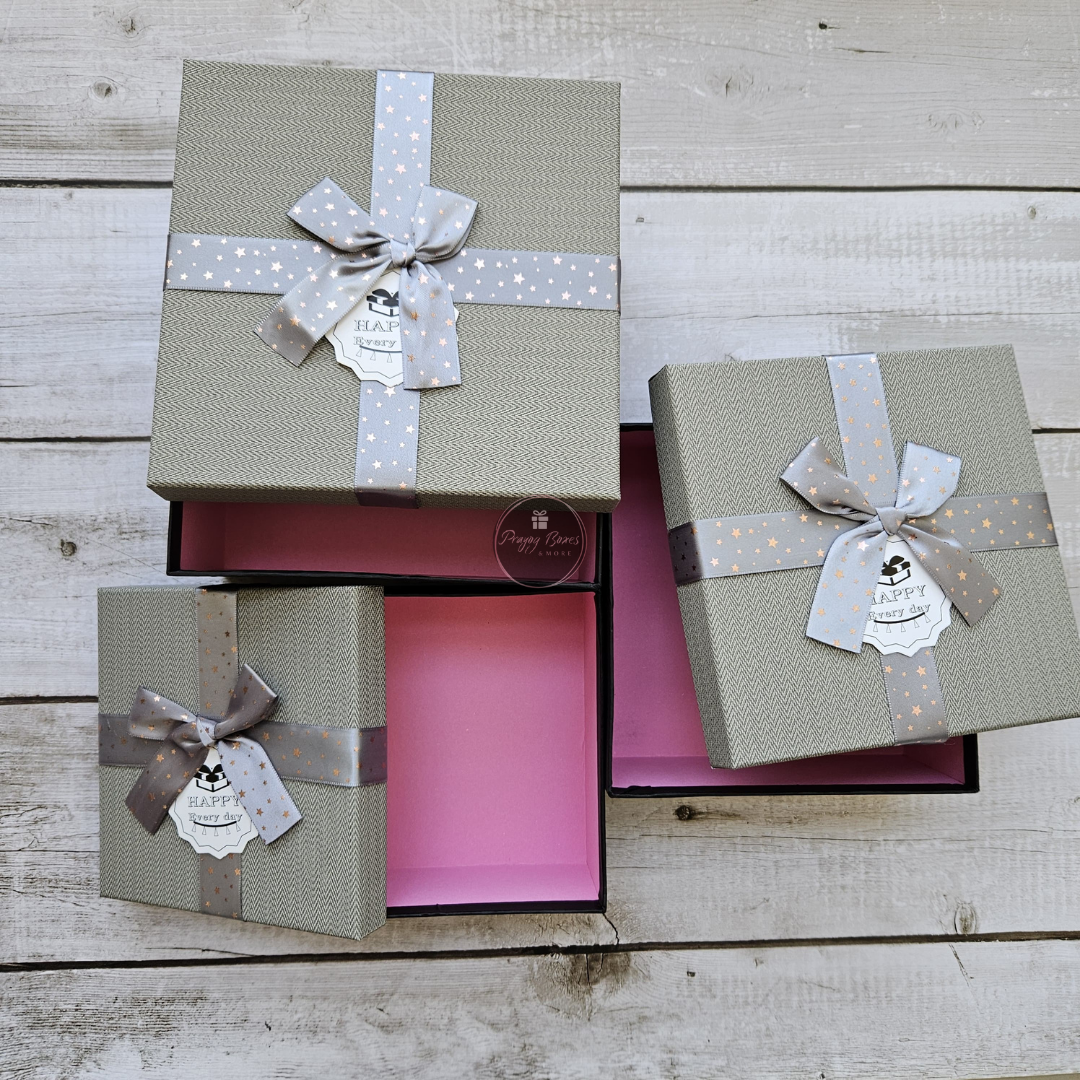 Square Gift Box with Silver Ribbon | Valentine's Day Gift Hamper