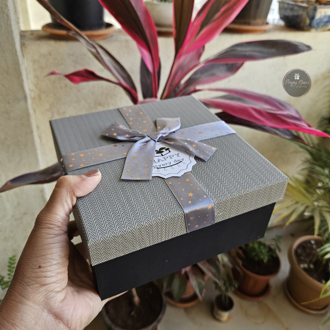 Square Gift Box with Silver Ribbon | Valentine's Day Gift Hamper