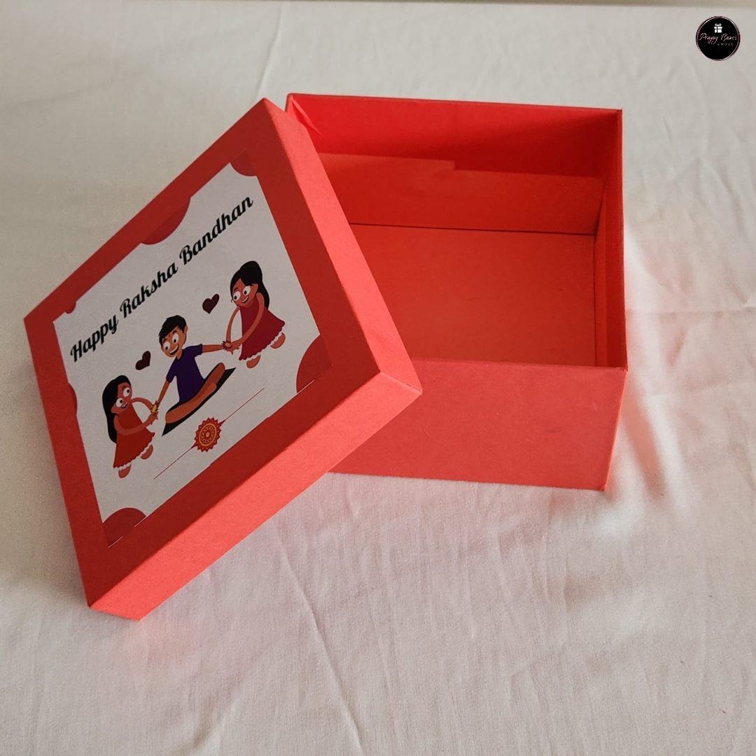 Rakhi Special – 6x6x3.5" Rigid Hamper Box with Flower| Premium Top-Bottom Gift Box