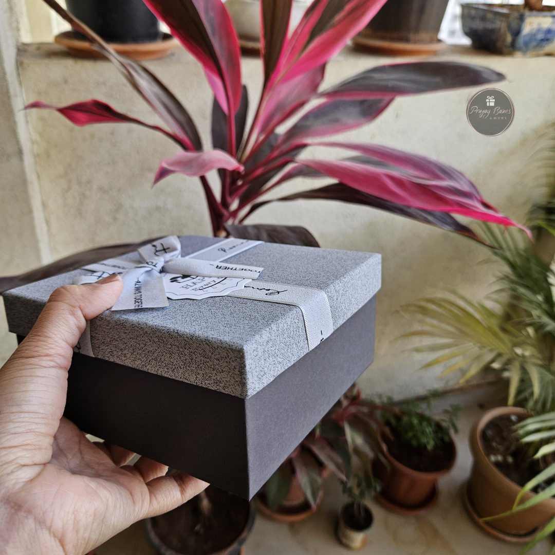 Square Grey Top Black Box with White Ribbon Gift Box | Valentine's Day Gift Hamper