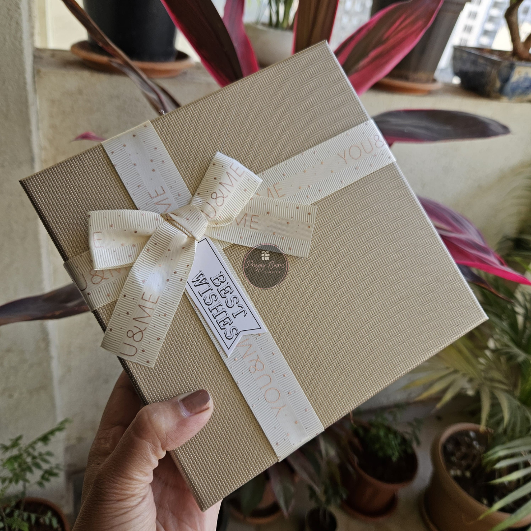 Square Gold Top White Base Gift Box | Valentine's Day Gift Hamper