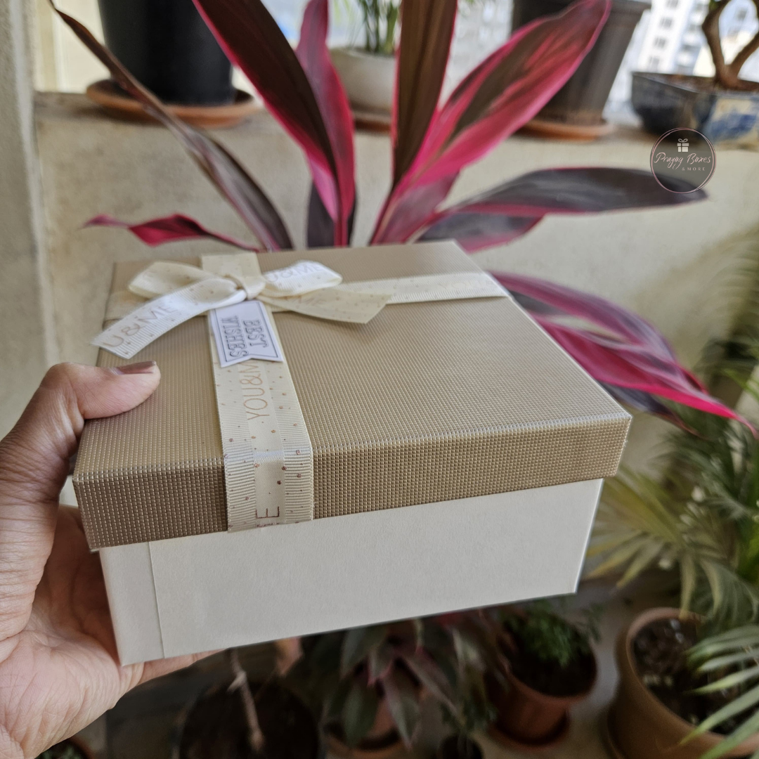 Square Gold Top White Base Gift Box | Valentine's Day Gift Hamper