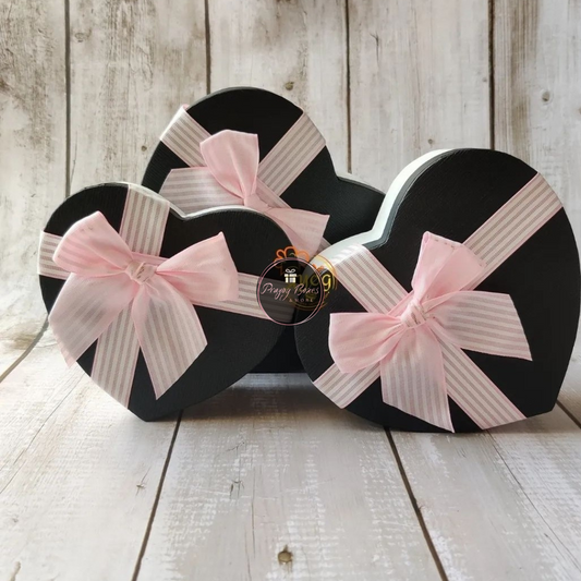 Black Heart Gift Box with White Base and Pink Ribbon | Valentine's Day Gift Hamper