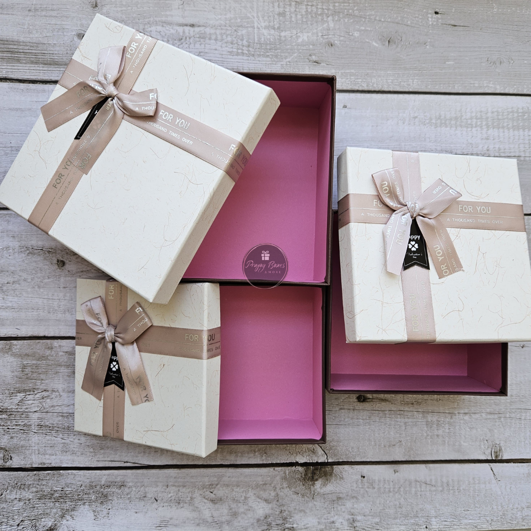 Square White Top Brown Base Gift Box | Valentine's Day Gift Hamper