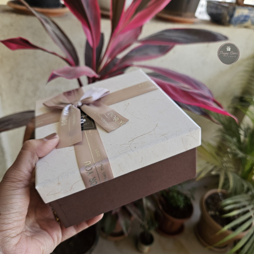 Square White Top Brown Base Gift Box | Valentine's Day Gift Hamper