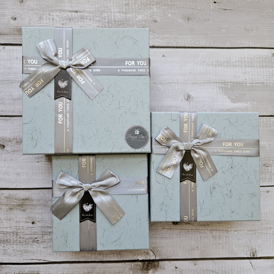 Square Blue Top Black Base with Metallic Ribbon Gift Box | Valentine's Day Gifts Hamper