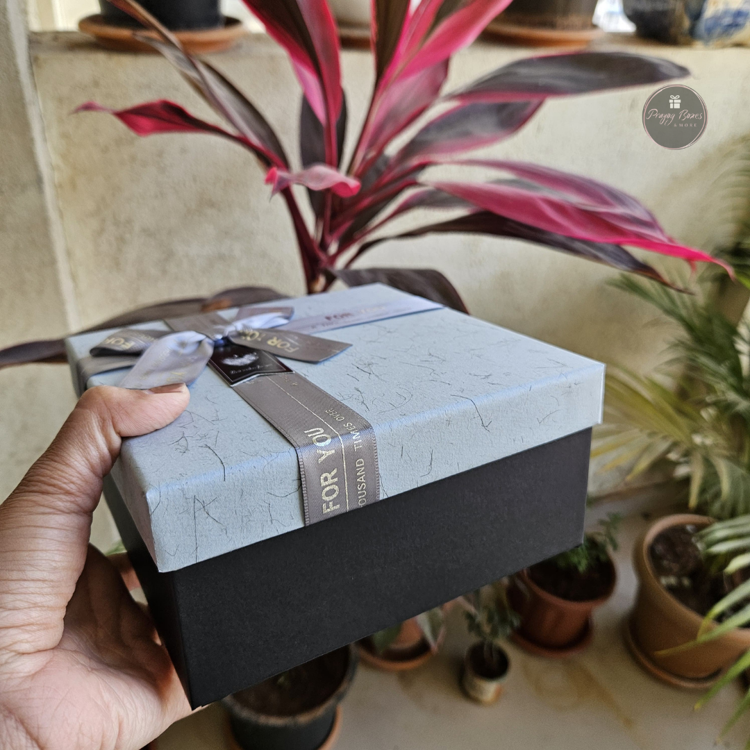 Square Blue Top Black Base with Metallic Ribbon Gift Box | Valentine's Day Gifts Hamper