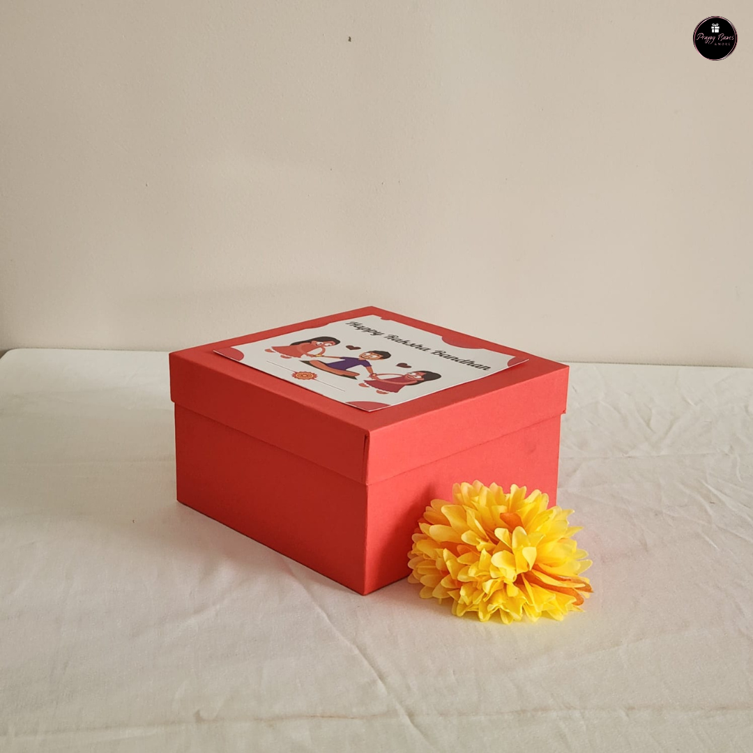 Rakhi Special – 6x6x3.5" Rigid Hamper Box with Flower| Premium Top-Bottom Gift Box