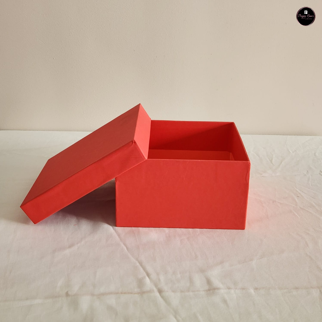 Plain Orange Rigid Gift Box with Flower – 6x6x3.5"