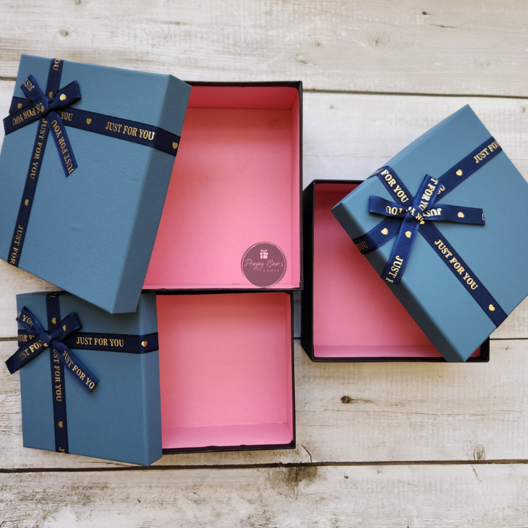 Square Blue Top Black Base with Blue Ribbon Gift Box | Valentine's Day Gift Hamper