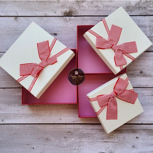 White Square Red Ribbon Gift Box | Gift Hamper