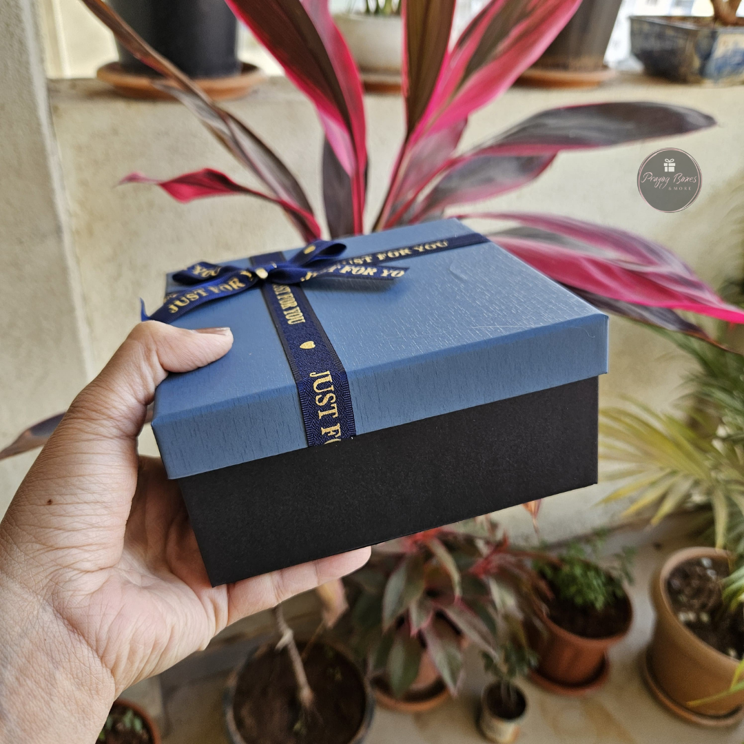 Square Blue Top Black Base with Blue Ribbon Gift Box | Valentine's Day Gift Hamper