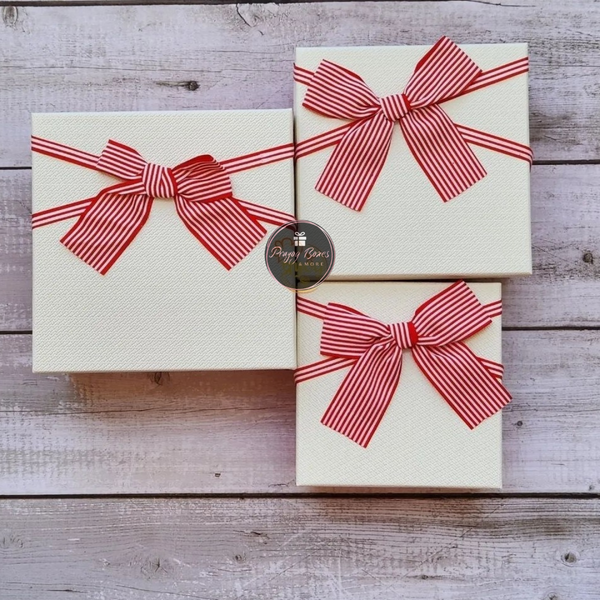 White Square Red Ribbon Gift Box | Gift Hamper – Prayog Boxes & More