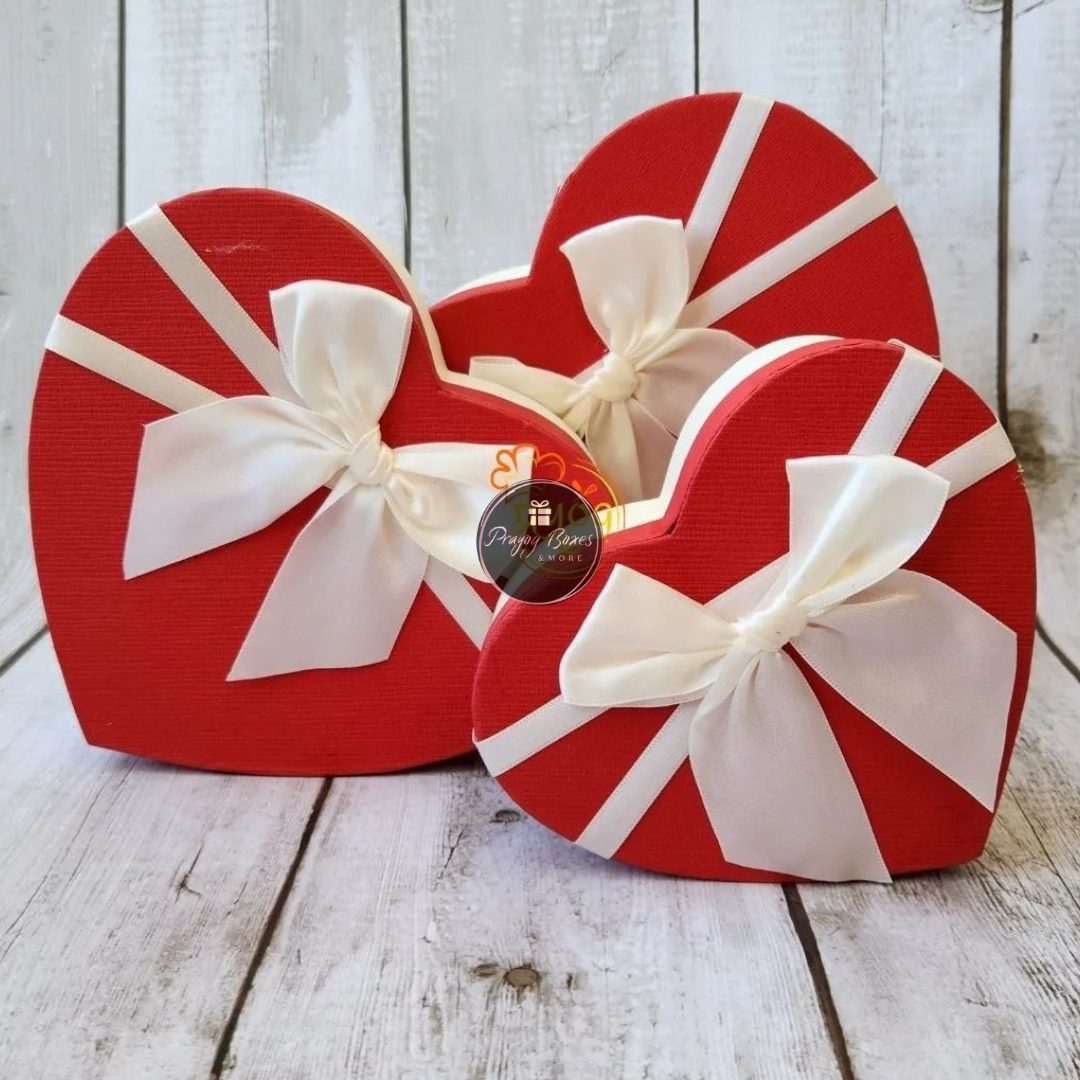 Red Heart Box with White Ribbon Gift Box