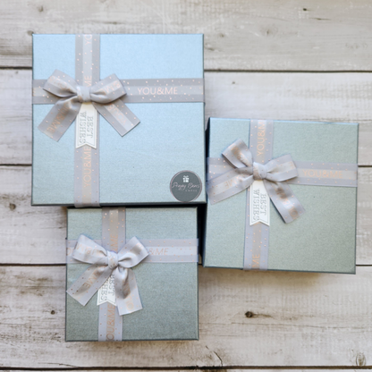 Square Metallic Blue Top Black Base Gift Box | Set of 3 Boxes