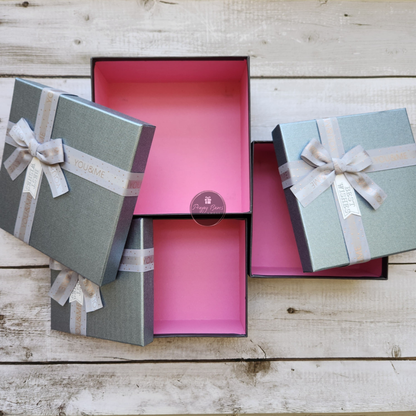 Square Metallic Blue Top Black Base Gift Box | Set of 3 Boxes