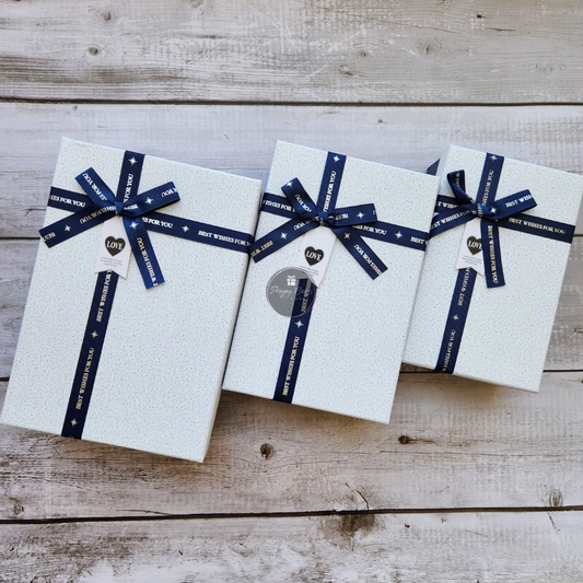 Rectangle White Top Blue Base Gift Box | Set of 3 Boxes