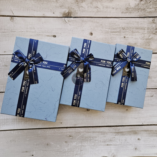 Rectangle Blue Top Black Base with Blue Ribbon Gift Box | Set of 3 Boxes