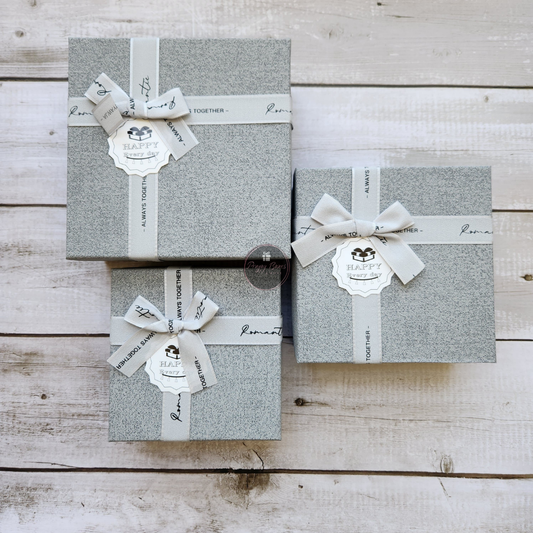 Square Grey Top Black Box with White Ribbon Gift Box | Set of 3 Boxes