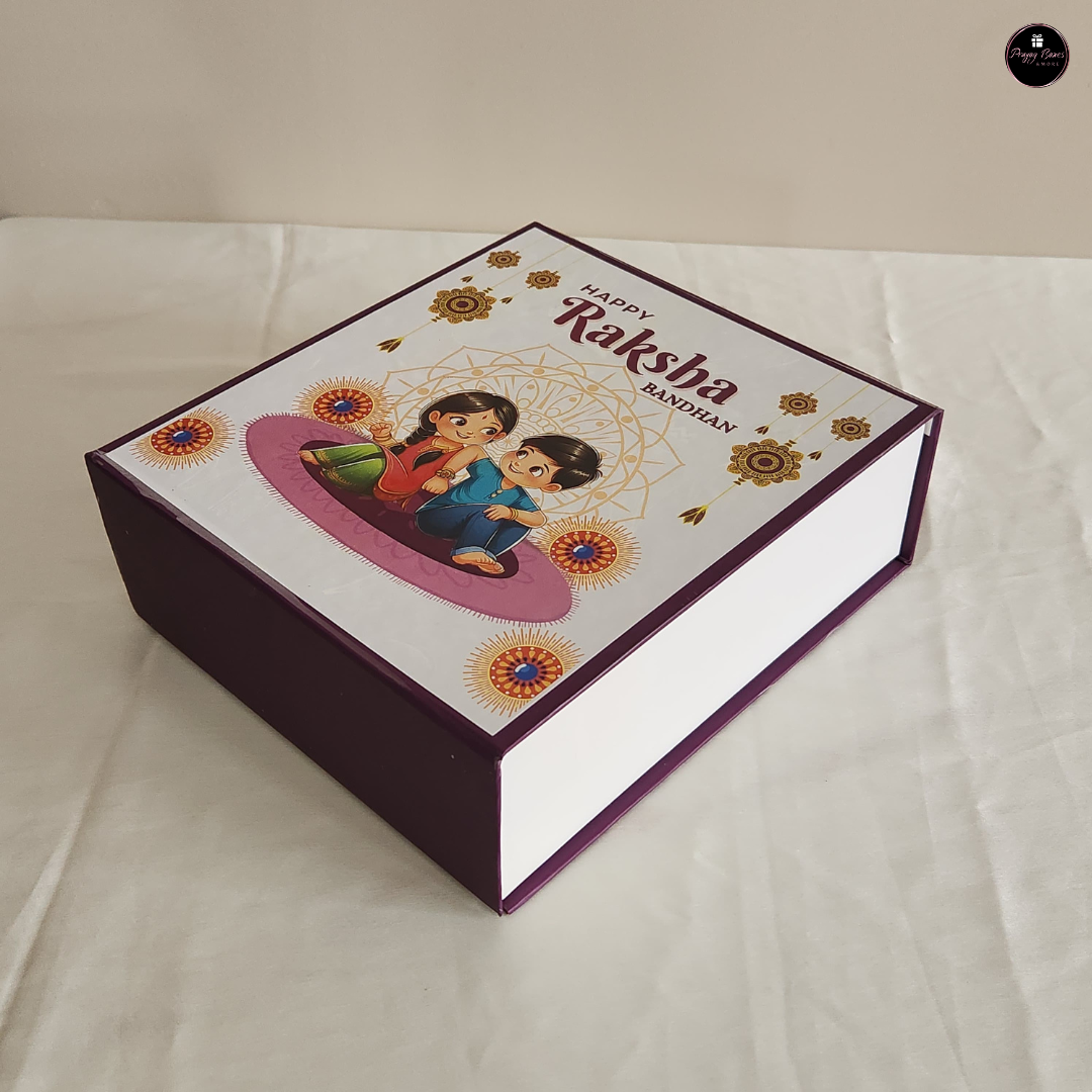Raksha Bandhan Special Magnetic Hamper Box | 8.5x7.5x3" with Decorative Fillers
