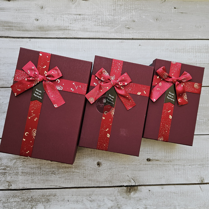 Rectangle Maroon Top Black Base Gift Box | Set of 3 Boxes