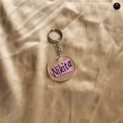 Pink Base with Black/White Text - Custom Acrylic Keychain - Free Shipping