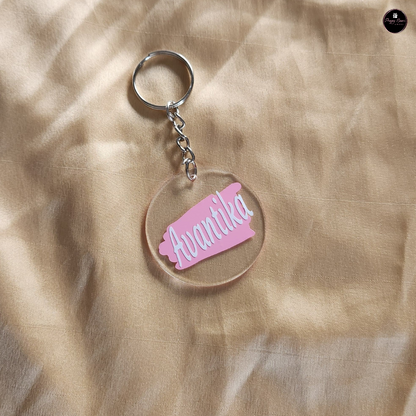 Pink Base with Black/White Text - Custom Acrylic Keychain - Free Shipping
