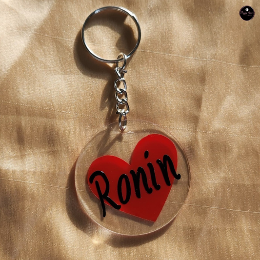 Red Heart Acrylic Keychain – Custom Name in Black