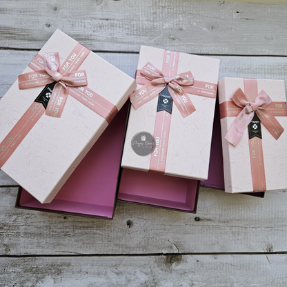 Rectangle Pink Top Brown Base Gift Box | Set of 3 Boxes