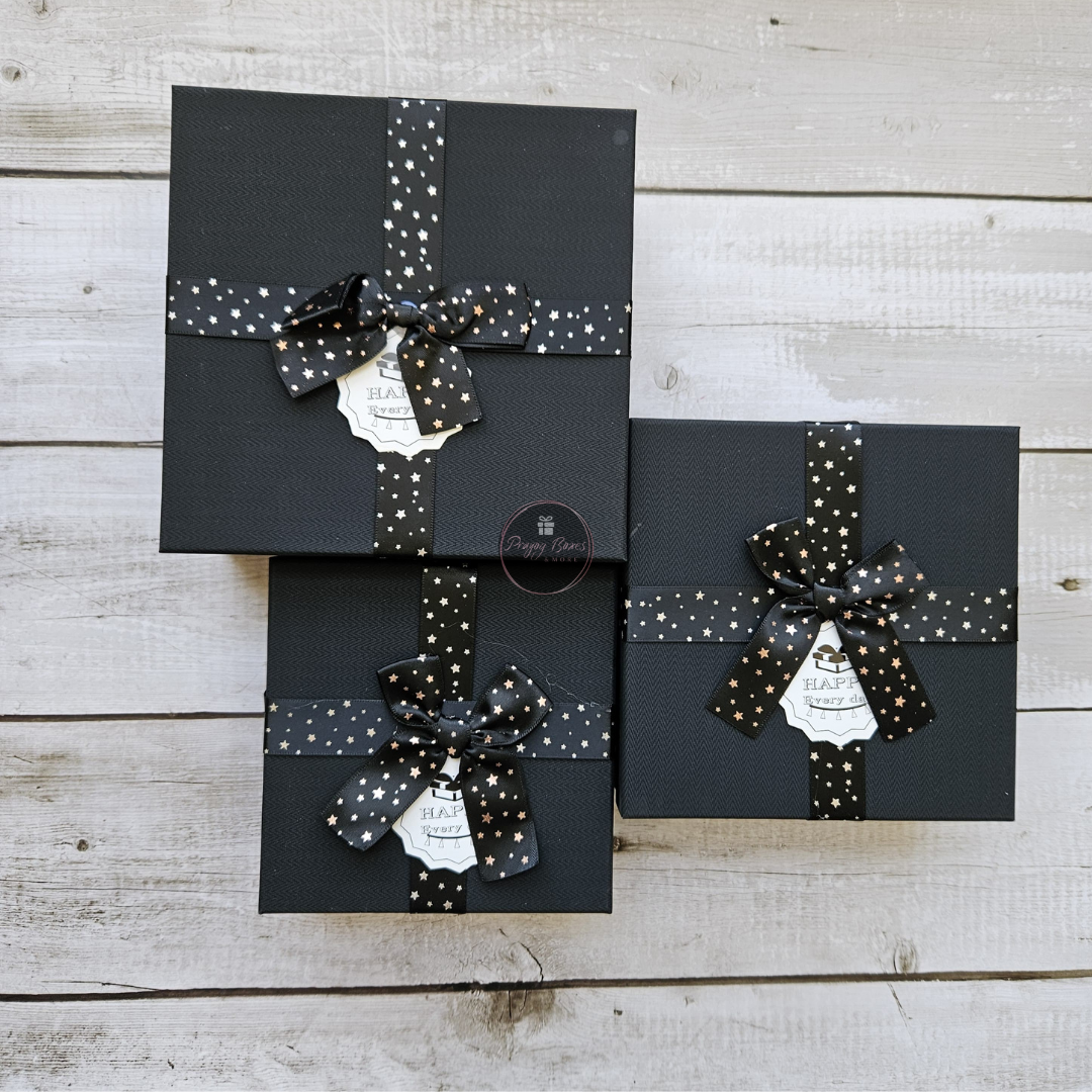 Square Black Top Black Base Gift Box | Set of 3 Boxes