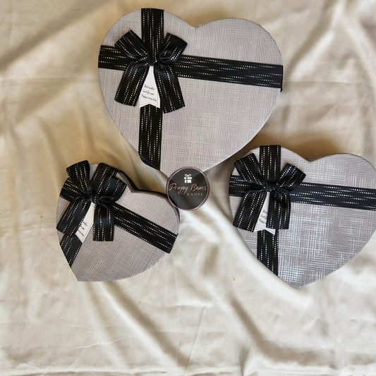 Grey Heart Box with Balck Ribbon Gift Box