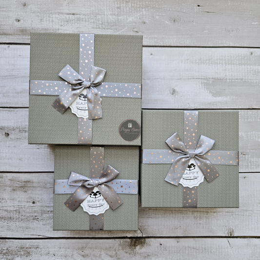 Square Gift Box with Silver Ribbon | Set of 3 Boxes