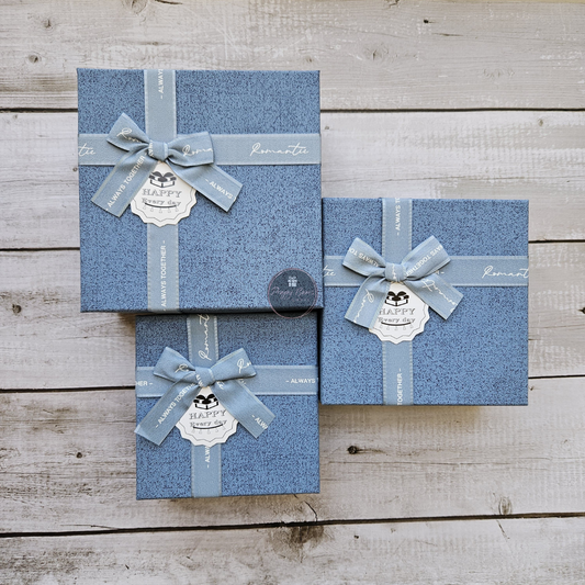 Square Blue top Black Base with Blue Ribbon Gift Box | Set of 3 Boxes