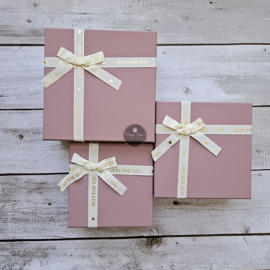 Square Pink Top White Base Gift Box | Set of 3 Boxes