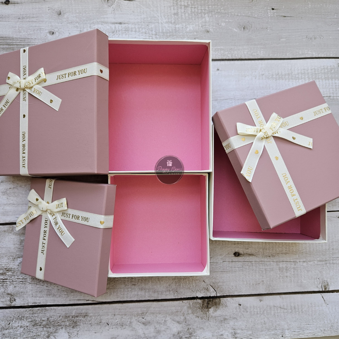 Square Pink Top White Base Gift Box | Set of 3 Boxes